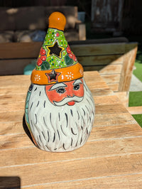 Talavera Santa Claus Statue | Hand-Painted Mexican Ceramic Christmas Tea Light Holder & Decor (18" Tall)