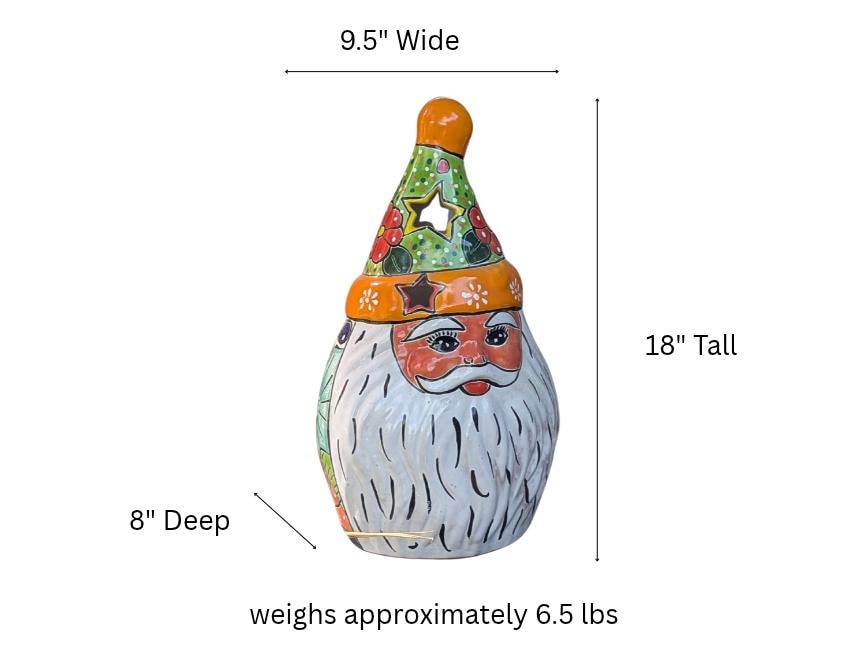 Talavera Santa Claus Statue | Hand-Painted Mexican Ceramic Christmas Tea Light Holder & Decor (18" Tall)
