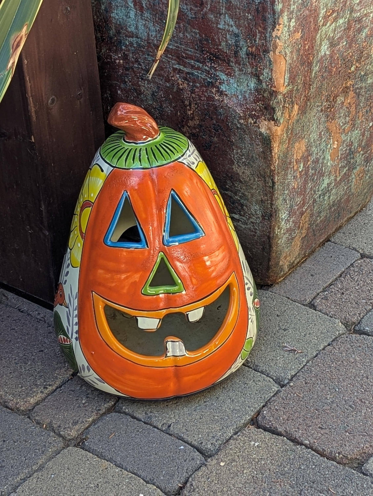 Hand-Painted Talavera Pumpkin Halloween Decor | Jack-o-Lantern Mexican Pottery | Ceramic Candle Holder