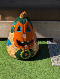 Talavera Pumpkin Halloween Decor | Hand-Painted Jack-o-Lantern Mexican Pottery | Ceramic Candle Holder