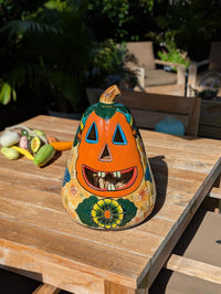 Talavera Pumpkin Halloween Decor | Hand-Painted Jack-o-Lantern Mexican Pottery | Ceramic Candle Holder