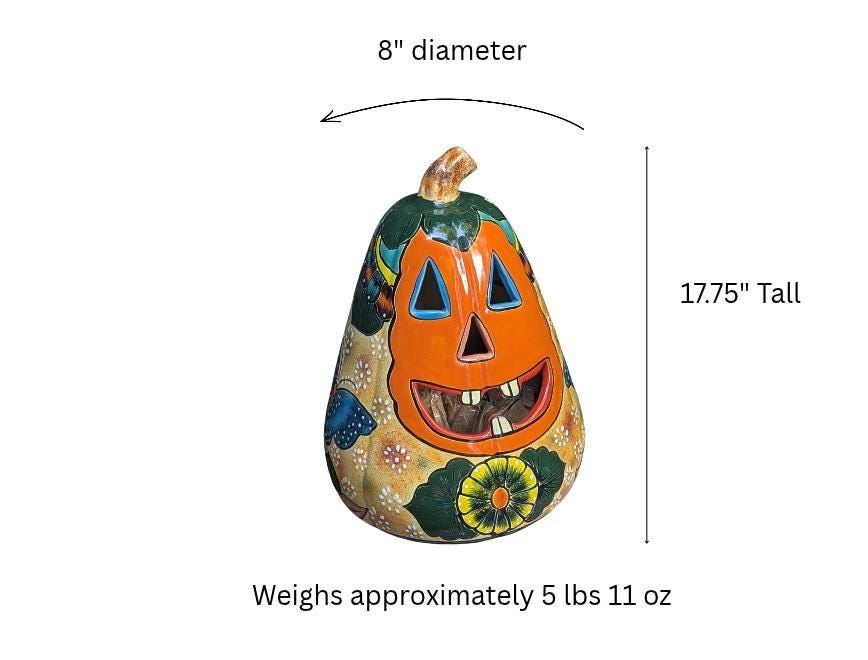 Talavera Pumpkin Halloween Decor | Hand-Painted Jack-o-Lantern Mexican Pottery | Ceramic Candle Holder