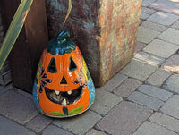 Ceramic Pumpkin Halloween Decor | Hand-Painted Talavera Jack-o-Lantern | Mexican Pottery Candle Holder