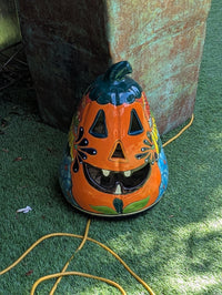Ceramic Pumpkin Halloween Decor | Hand-Painted Talavera Jack-o-Lantern | Mexican Pottery Candle Holder