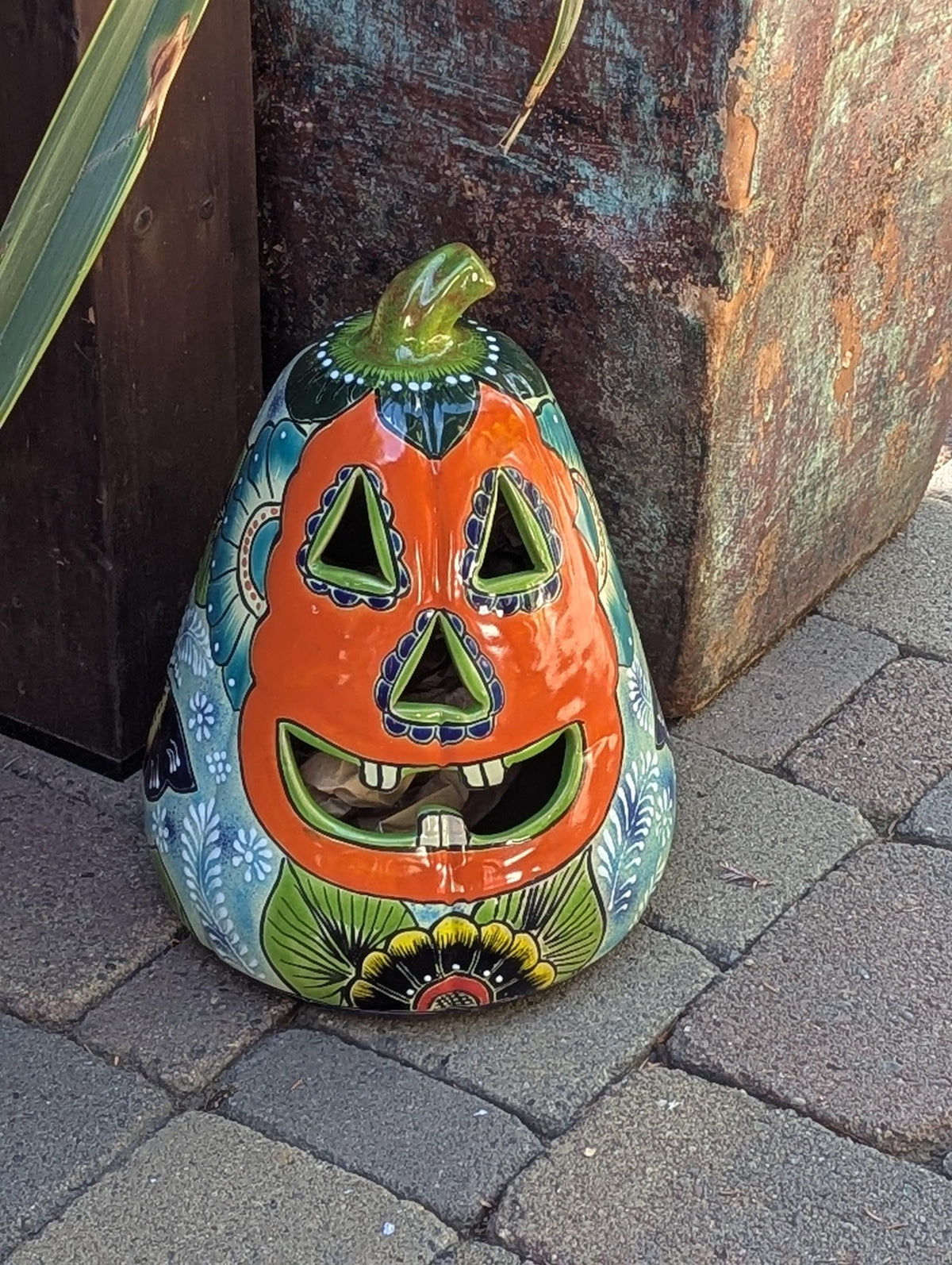 Hand-Painted Talavera Jack-o-Lantern | Ceramic Pumpkin Halloween Decor |  Mexican Pottery Candle Holder