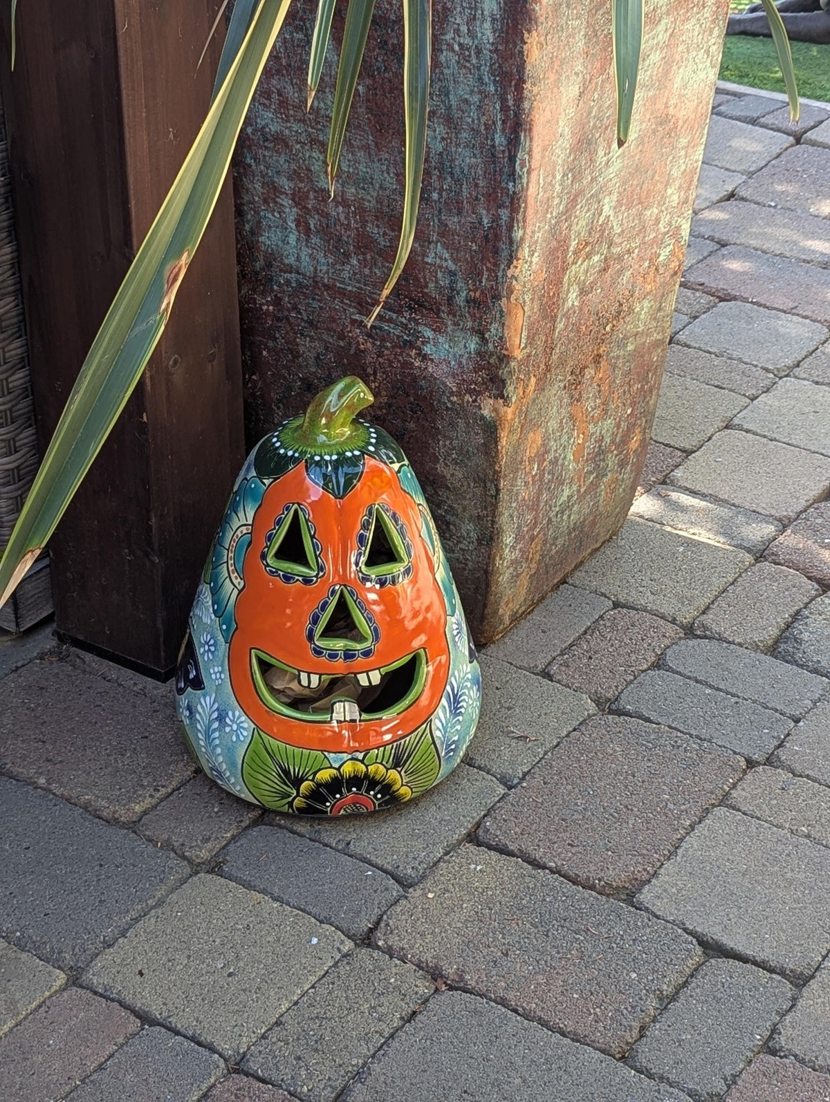 Hand-Painted Talavera Jack-o-Lantern | Ceramic Pumpkin Halloween Decor |  Mexican Pottery Candle Holder