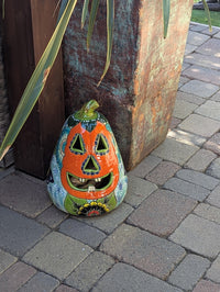 Hand-Painted Talavera Jack-o-Lantern | Ceramic Pumpkin Halloween Decor |  Mexican Pottery Candle Holder
