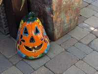 Handmade Talavera Ceramic Pumpkin Jack-o-Lantern, Mexican Pottery Halloween Decor, Candle Holder Lantern