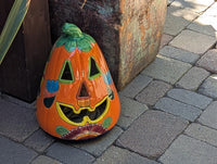 Hand-Painted Talavera Ceramic Pumpkin Lantern | Mexican Pottery Fall Decor (17.75" Tall)