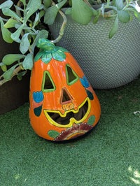 Hand-Painted Talavera Ceramic Pumpkin Lantern | Mexican Pottery Fall Decor (17.75" Tall)