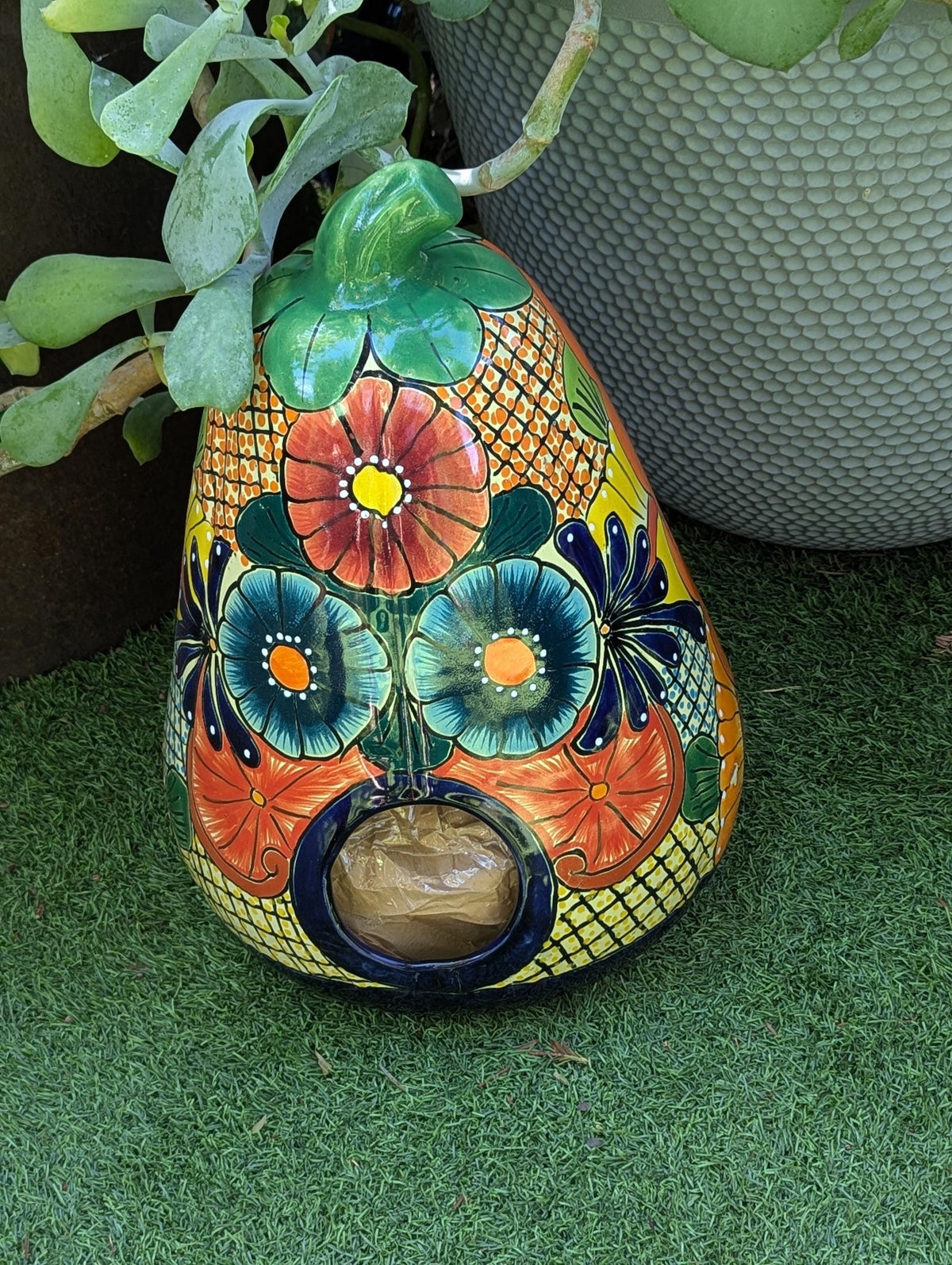 Hand-Painted Talavera Ceramic Pumpkin Lantern | Mexican Pottery Fall Decor (17.75" Tall)