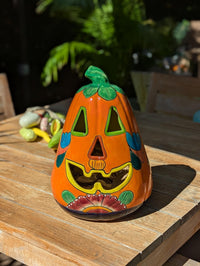 Hand-Painted Talavera Ceramic Pumpkin Lantern | Mexican Pottery Fall Decor (17.75" Tall)