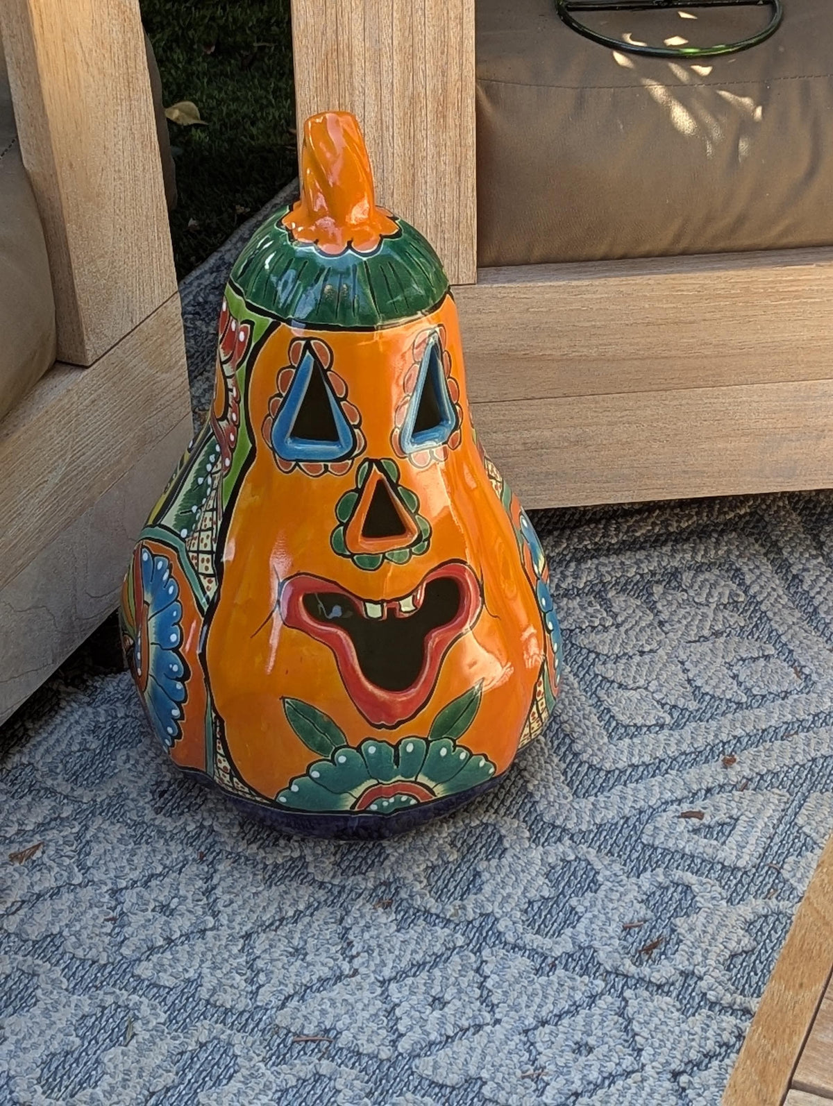 Handmade Talavera Ceramic Pumpkin Lantern | Jack-o-Lantern Mexican Pottery Fall Decor