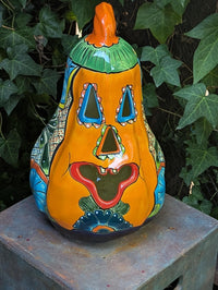 Hand-Painted Talavera Ceramic Pumpkin Lantern | Jack-o-Lantern Mexican Pottery Fall Decor