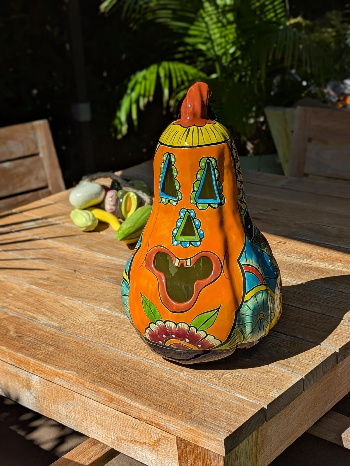 Handmade Talavera Pumpkin Lantern | Ceramic Jack-o-Lantern Mexican Pottery Fall Decor