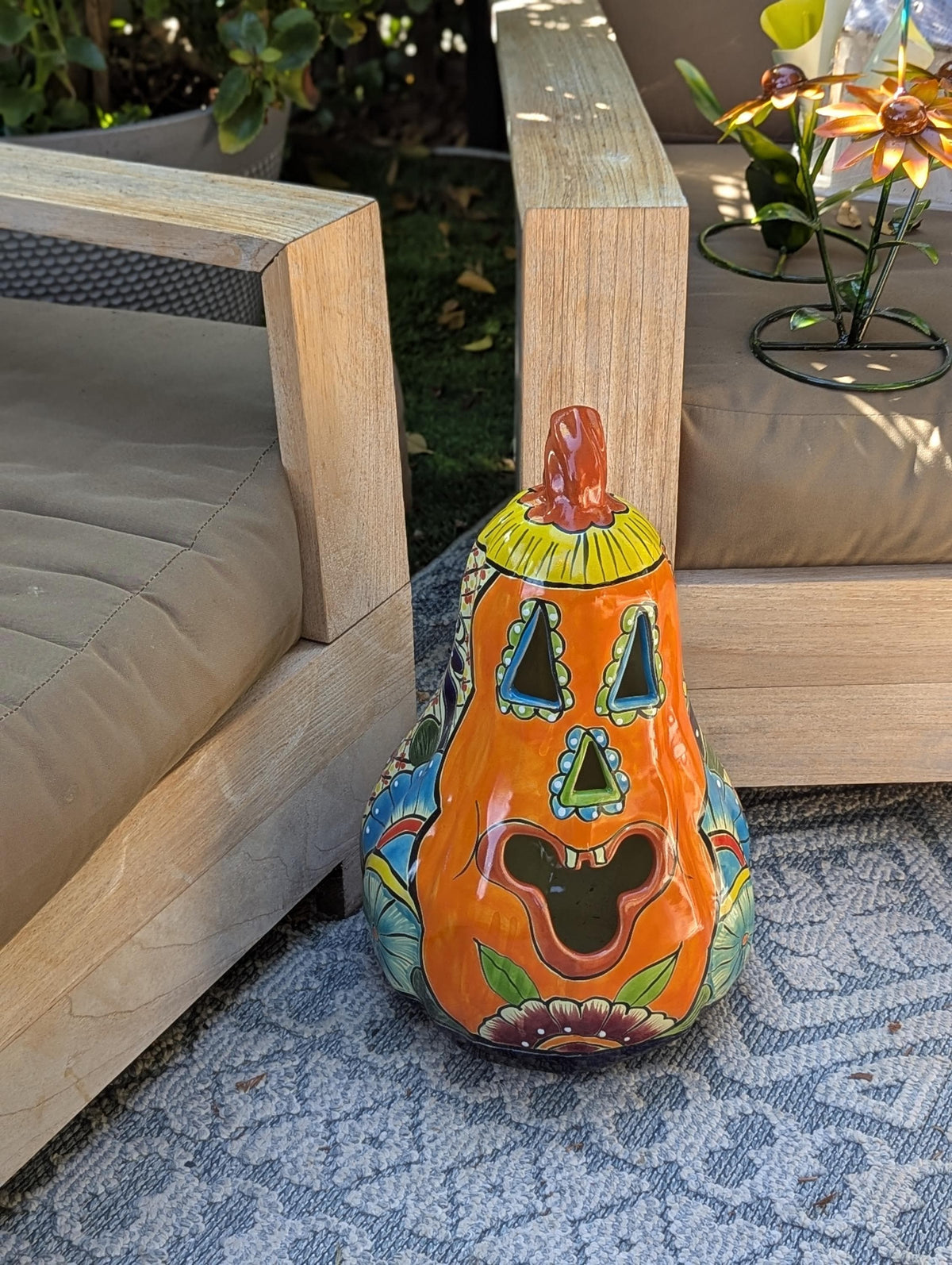 Handmade Talavera Pumpkin Lantern | Ceramic Jack-o-Lantern Mexican Pottery Fall Decor