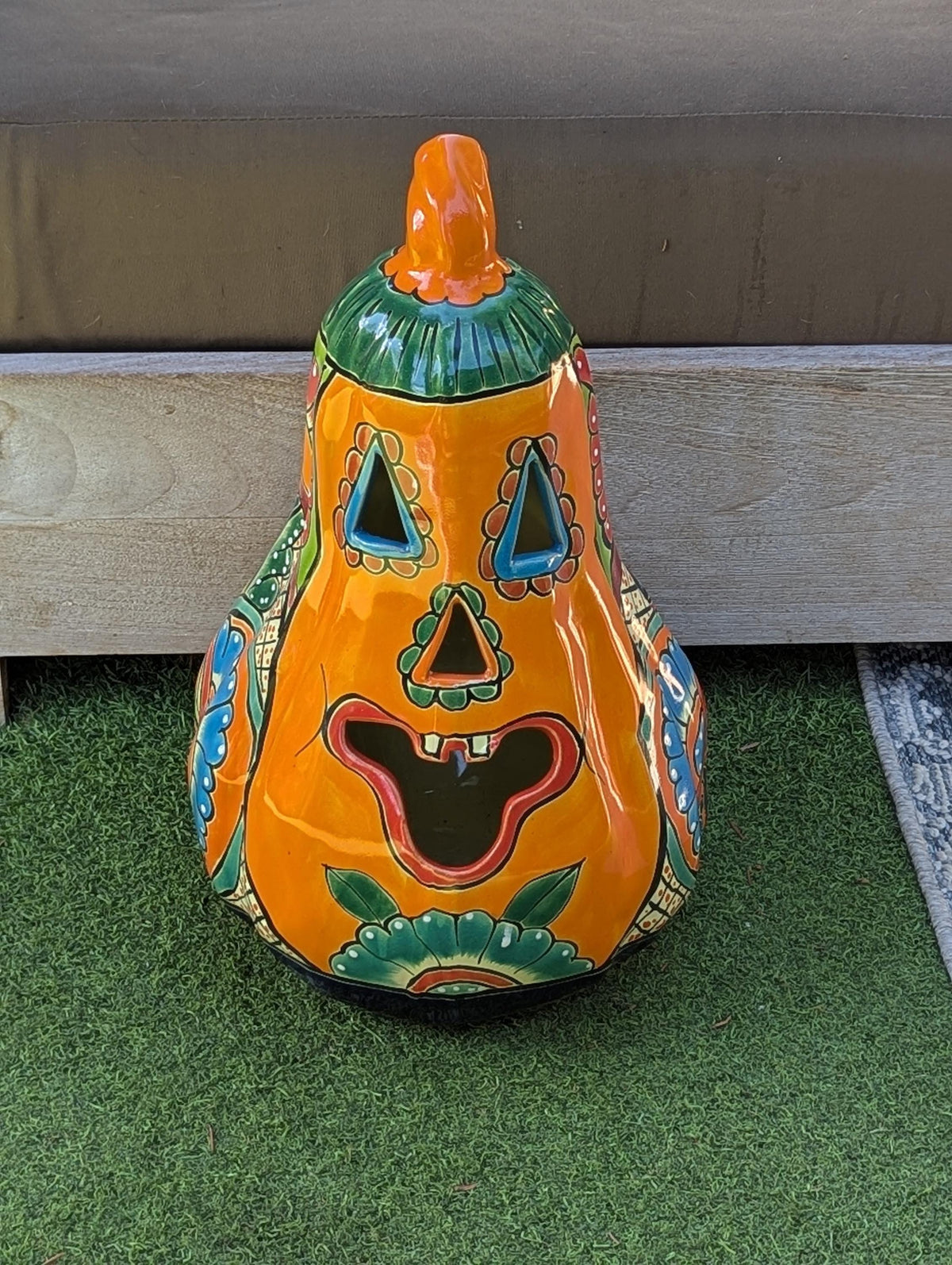 Handmade Talavera Pumpkin Jack-o'-Lantern | Ceramic Candle Holder Mexican Pottery Fall Decor