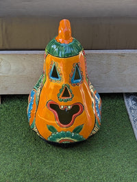 Handmade Talavera Pumpkin Jack-o'-Lantern | Ceramic Candle Holder Mexican Pottery Fall Decor