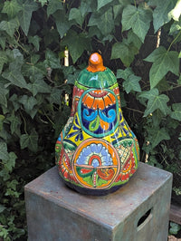 Handmade Talavera Pumpkin Jack-o'-Lantern | Ceramic Candle Holder Mexican Pottery Fall Decor