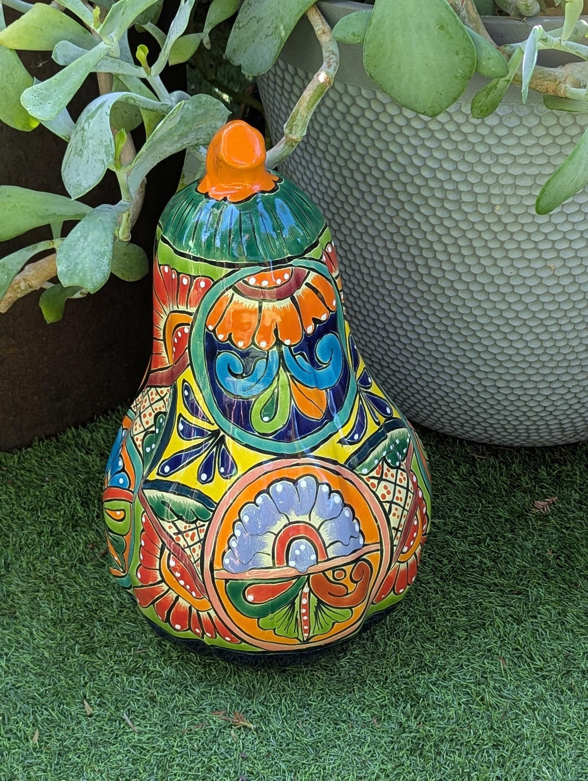 Handmade Talavera Pumpkin Jack-o'-Lantern | Ceramic Candle Holder Mexican Pottery Fall Decor