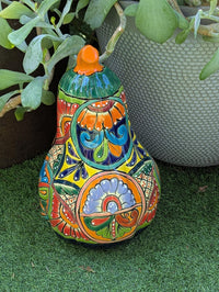 Handmade Talavera Pumpkin Jack-o'-Lantern | Ceramic Candle Holder Mexican Pottery Fall Decor