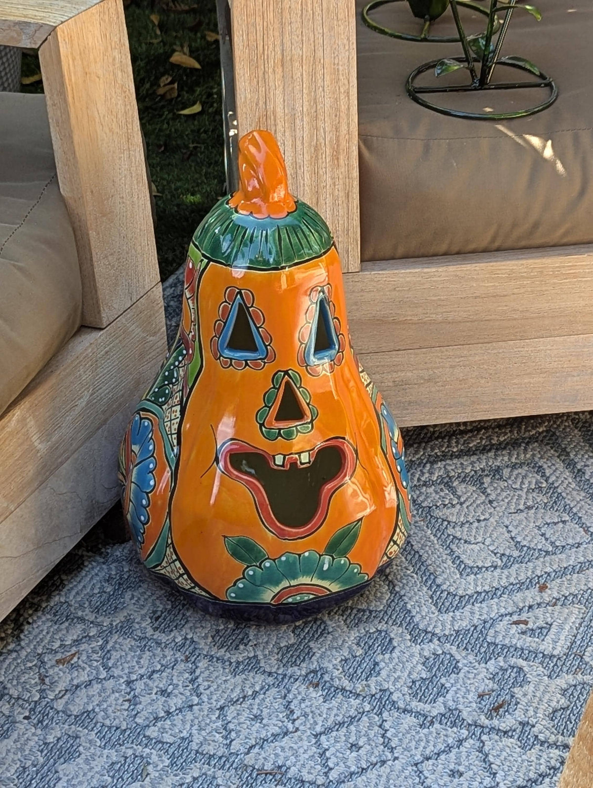 Handmade Talavera Pumpkin Jack-o'-Lantern | Ceramic Candle Holder Mexican Pottery Fall Decor