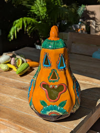 Handmade Talavera Pumpkin Jack-o'-Lantern | Ceramic Candle Holder Mexican Pottery Fall Decor