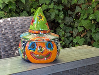 Talavera Halloween Pumpkin Decor |  Jack o Lantern Mexican Pottery  |  Ceramic Candle Holder (13.5" Tall)