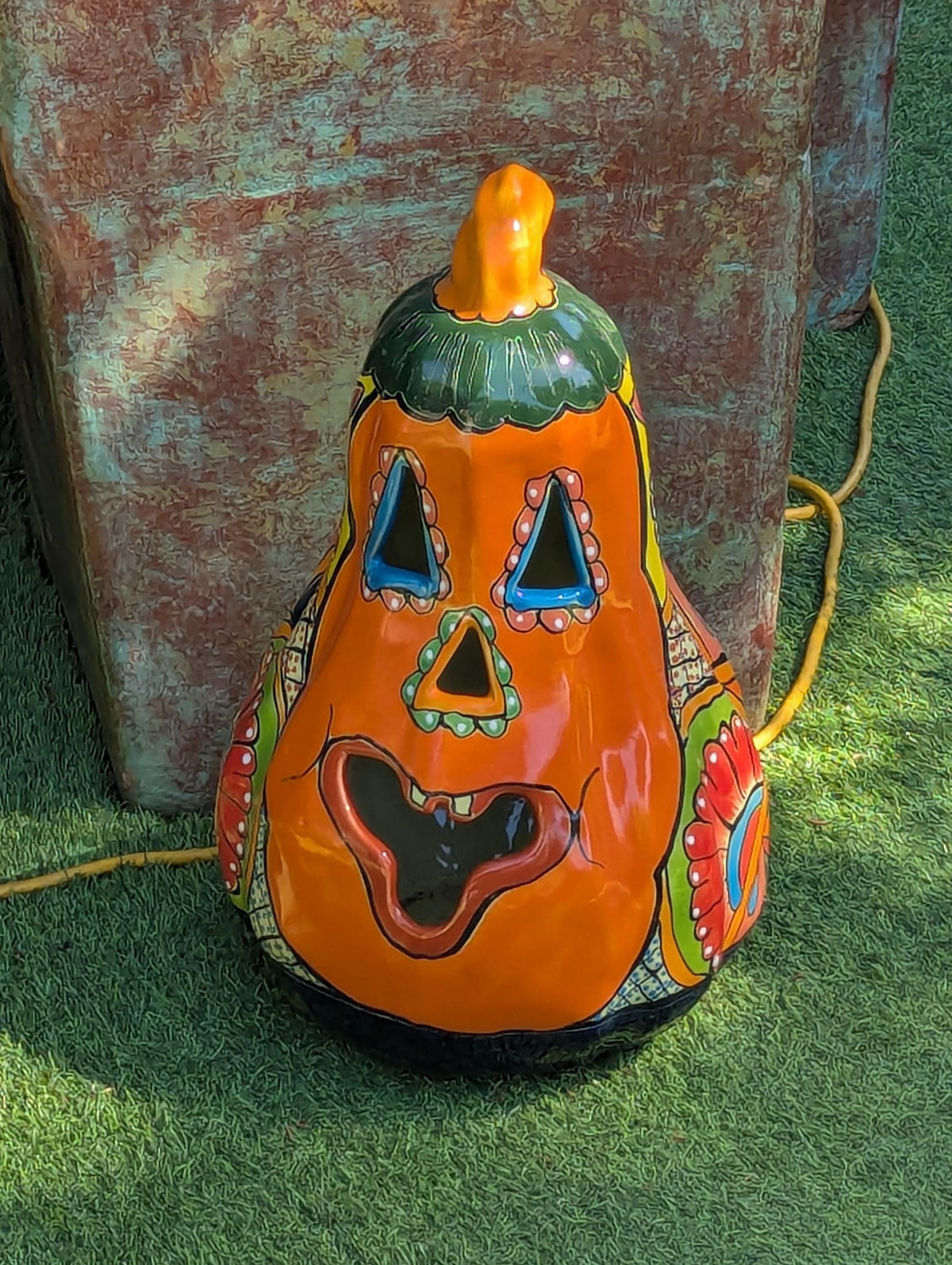Hand-Painted Ceramic Pumpkin Halloween Decor | Talavera Jack-o-Lantern Mexican Pottery | Candle Holder