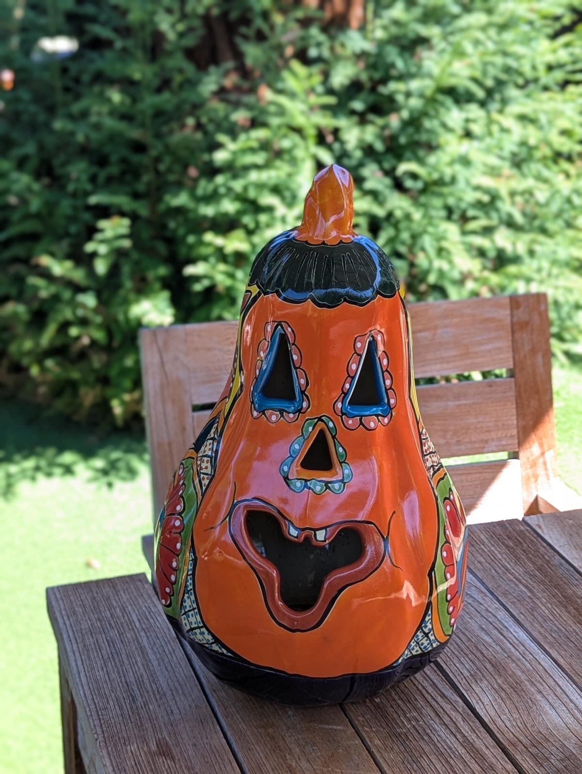 Hand-Painted Ceramic Pumpkin Halloween Decor | Talavera Jack-o-Lantern Mexican Pottery | Candle Holder