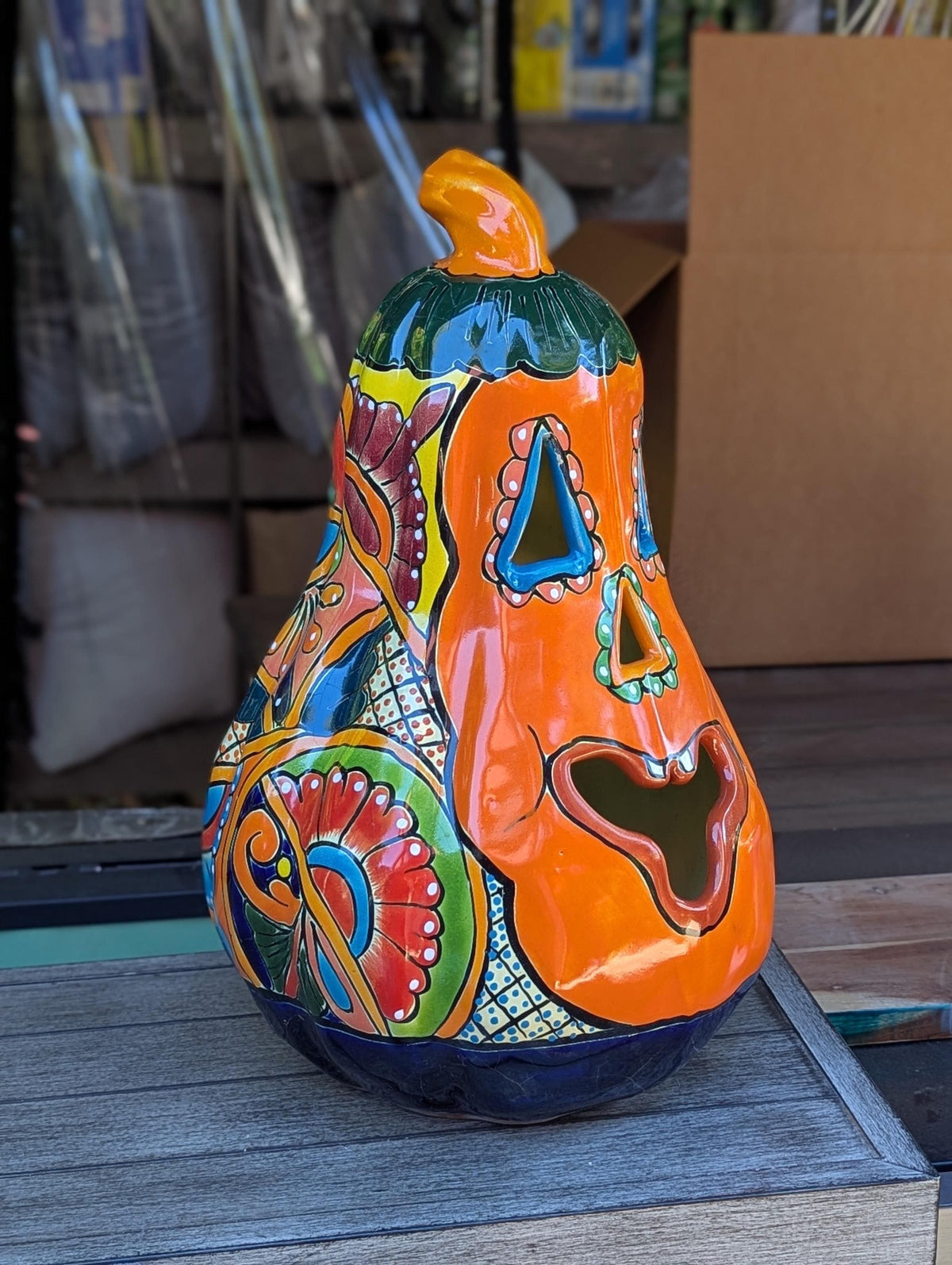 Hand-Painted Ceramic Pumpkin Halloween Decor | Talavera Jack-o-Lantern Mexican Pottery | Candle Holder