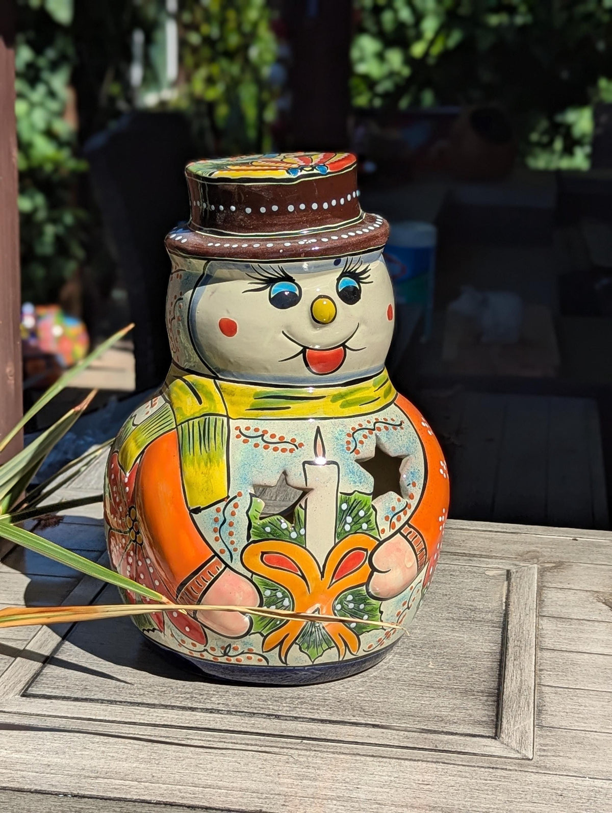 Talavera Snowman Holiday Decor | Christmas Ceramic Candle Holder | Mexican Pottery Xmas Gift