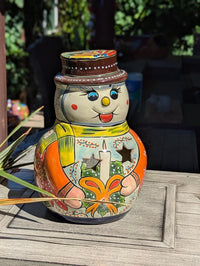 Talavera Snowman Holiday Decor | Christmas Ceramic Candle Holder | Mexican Pottery Xmas Gift