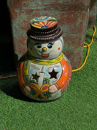 Talavera Snowman Holiday Decor | Christmas Ceramic Candle Holder | Mexican Pottery Xmas Gift