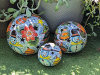 Christmas Spheres Ceramic Lawn Ornaments | Outdoor Talavera Pottery is Handmade in Mexico (Set of 3)