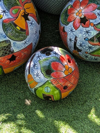 Christmas Spheres Ceramic Lawn Ornaments | Outdoor Talavera Pottery is Handmade in Mexico (Set of 3)