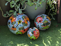 Christmas Spheres Ceramic Lawn Ornaments | Outdoor Talavera Pottery is Handmade in Mexico (Set of 3)