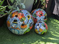 Christmas Spheres Ceramic Lawn Ornaments | Outdoor Talavera Pottery is Handmade in Mexico (Set of 3)