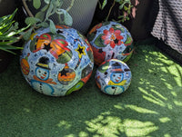 Christmas Spheres Ceramic Lawn Ornaments | Outdoor Talavera Pottery is Handmade in Mexico (Set of 3)