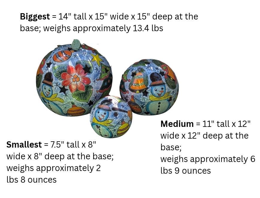 Christmas Spheres Ceramic Lawn Ornaments | Outdoor Talavera Pottery is Handmade in Mexico (Set of 3)