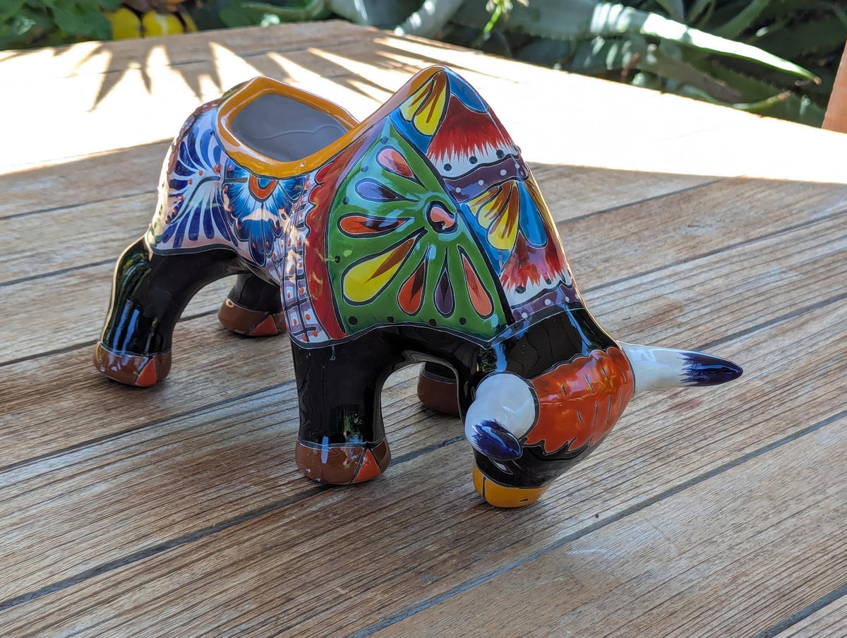 Talavera Bull Planter | Handmade Mexican Pottery Flower Pot | Ceramic Garden Gift