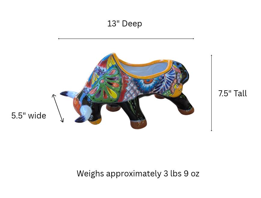 Talavera Bull Planter | Handmade Mexican Pottery Flower Pot | Ceramic Garden Gift