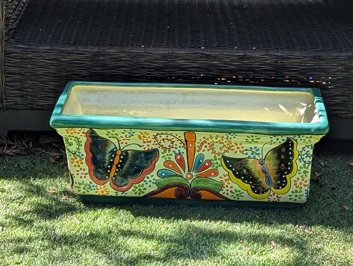 Butterfly Window Box Planter | Talavera Artistry | Mexican Ceramic Pottery Garden Decor