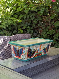 Butterfly Window Box Planter | Talavera Artistry | Mexican Ceramic Pottery Garden Decor