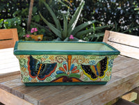 Butterfly Window Box Planter | Talavera Artistry | Mexican Ceramic Pottery Garden Decor
