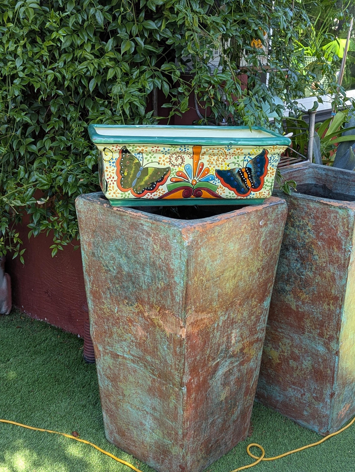 Butterfly Window Box Planter | Talavera Artistry | Mexican Ceramic Pottery Garden Decor