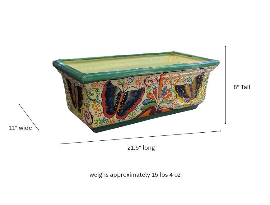 Butterfly Window Box Planter | Talavera Artistry | Mexican Ceramic Pottery Garden Decor