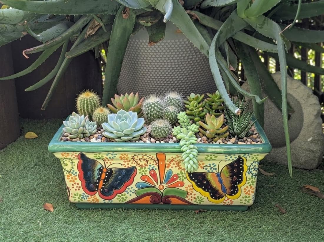 Butterfly Window Box Planter | Talavera Artistry | Mexican Ceramic Pottery Garden Decor