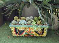 Butterfly Window Box Planter | Talavera Artistry | Mexican Ceramic Pottery Garden Decor