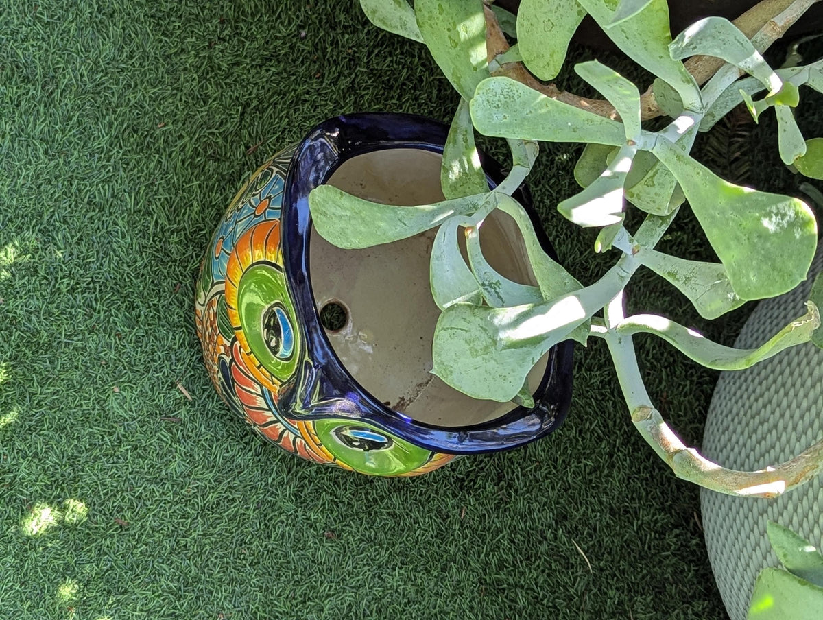 Talavera Owl Flower Pot | 11.5" Tall Handmade Ceramic Planter | Outdoor Mexican Pottery